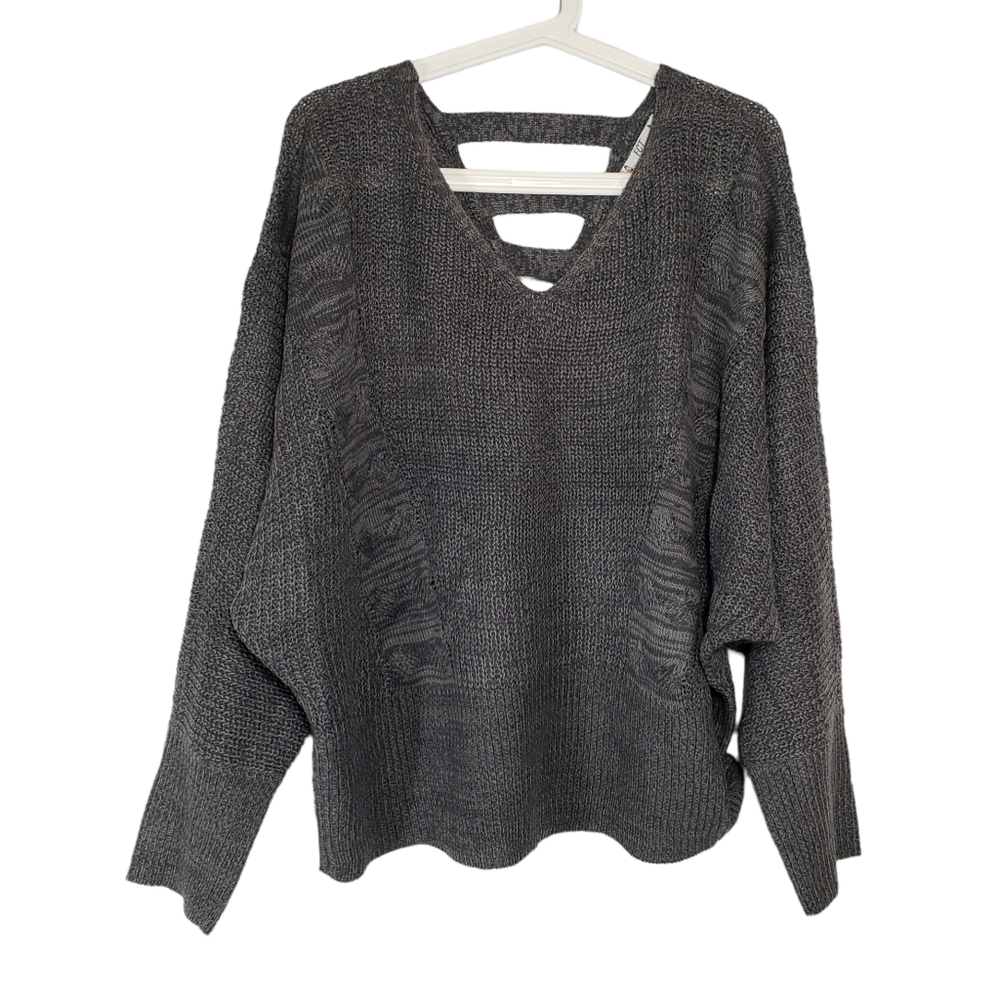 FCT with Love Dolman V Neck Cut Out Back Sweater Gray Size 3X